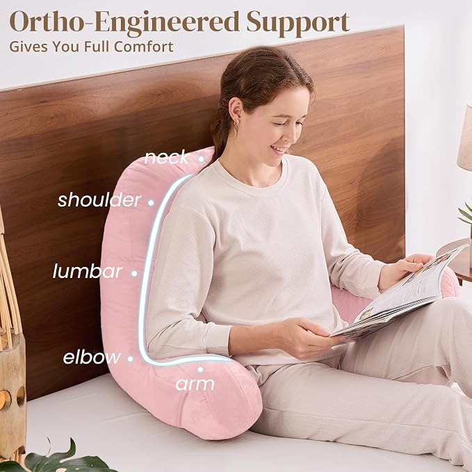 Sasttie Reading Pillow for Bed, Back Pillow for Sitting Up, Pink - Image 4