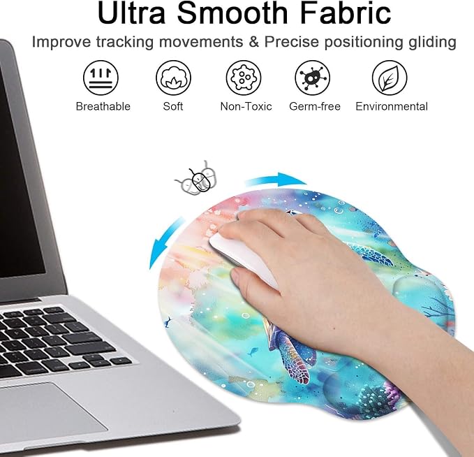 Britimes Ergonomic Mouse Pad Set with Wrist Rest, Cute Sea Turtle - Image 4