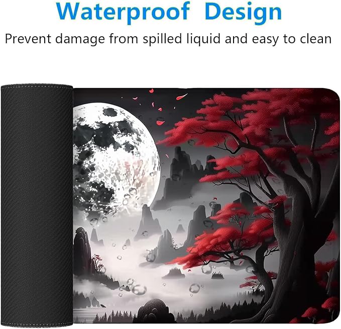 Red Moon - Extended Gaming Mouse Pad Mat with Stitched Edge Non-Slip Base - 31.5"x11.8" for Office, Home and Laptop - Image 4