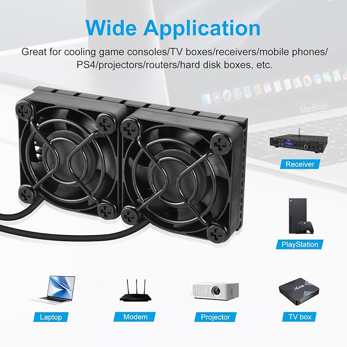 ELUTENG Computer Fan USB 40mm Dual Row 2 in 1 USB PC Fans with 3 Adjustable Speeds 6500RPM Electronics USB Cooling Fan with Black Metal Grid for Laptop TV Box Xbox AV Cabinet PS5 Router Projector - Image 7