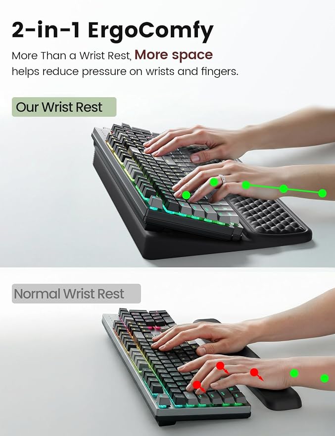 Vaydeer Extra-Large Keyboard Wrist Rest, Ergonomic Keyboard Stand with Wrist Rest, Ergonomic Keyboard Riser with Soft Memory Foam Cushion for Typing, Gaming, Home Office, Carpal Tunnel Pain Relief - Image 4