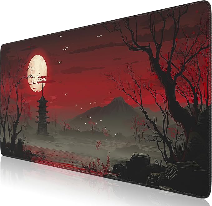 iCasso Desk Protector Mat, Large Japanese Mouse Pad, Full Moon | Stable Rubber Base Mousepad with Stitched Edges, Keyboard Mouse Mat Desk Pad for Work, Office, Home, Game - Image 2