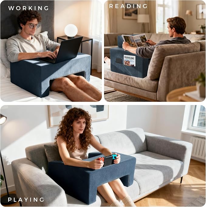 Reading Pillow for Gaming Lap Desk Pillow for Laptop with Pocket Foldable Memory Foam Bed Desk for Reading Working Crocheting Gaming Arm Rest on Bed/Sofa/Floor/Couch/Car (Dark Grey Foldable) - Image 4