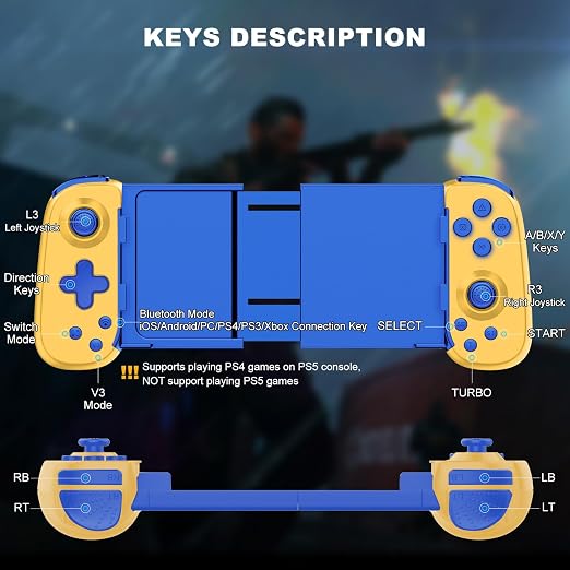 arVin Wireless Game Controller for iPhone 15/15 Plus/15 Pro/15 Pro Max/14/13/12/iPad/Android/Samsung Galaxy 23/22/21/Tablet/Switch/PS4/PC Gamepad with Hall Effect Joystick/Turbo/6-Axis Gyro/Vibration - Image 8