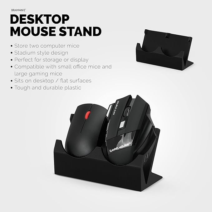 BRAINWAVZ Desktop Dual PC Mouse Stand Holder, Suitable for Small Or Large Gaming & Office Mice From Logitech, Razer, Corsair & More - Organize Your Work Or Game Space and Keep it Clutter-Free (DM01) - Image 4
