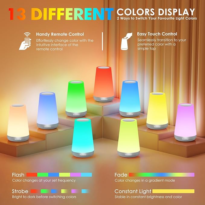 Auxmir Rechargeable Night Light, 13-Color Remote Control Lamp, Silver - Image 2