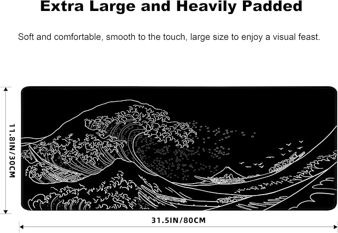 MEWOOCUE® Gaming Mouse Pad,Large Mousepad,XXL Keyboard Mat,Desk Protector | Waterproof,Non-Slip,Anti-fray edges,31.5"x11.9"Anime Black White Japanese Mouse Pads for Computer Laptop Desktop Game Office - Image 6