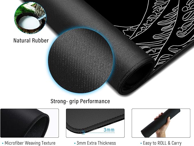 JIALONG Gaming Mouse Pad, Large Mousepad with Non-Slip Rubber Base, Smooth Cloth Surface Desk Keyboard Mat for Computer, PC, Laptop, Desktop 35.4 x 15.7 Inches, Black - Image 4
