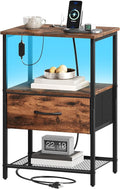 Somdot Nightstand with Charging Station & LED Light, Bedroom Bedside Table by Somdot