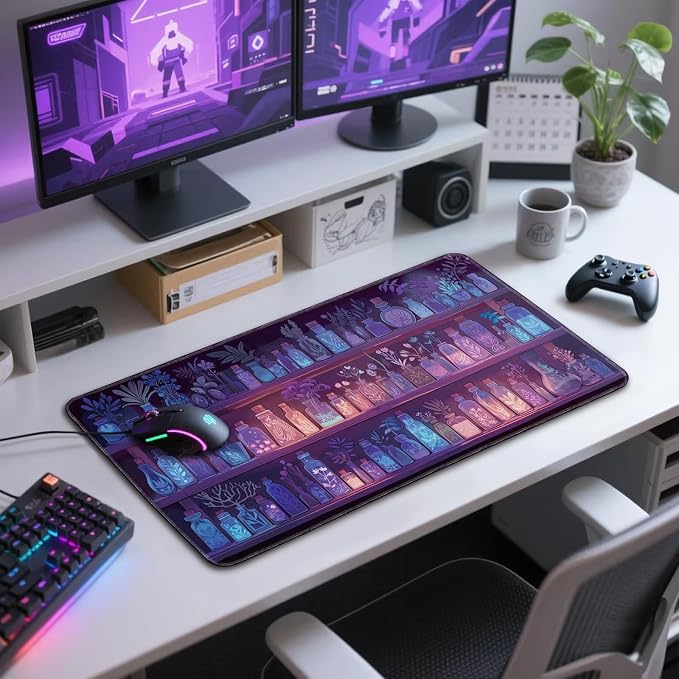 Mystical Potion Bottles Large Gaming Mouse Pad Desk Mat 31.5x15.7 | Extended Mousepad, Non-Slip Rubber Base , Stitched Edges, for Computer/Laptop/Office/Home - Image 7