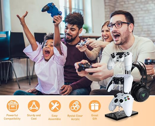 OAPRIRE Acrylic Game Controller Stand for Desk, 3 Tier, Stabilized Base | Controller and Headset Stand, Gamer Gift for PS5 PS4 Xbox Controllers, Desk Accessories, Quick Desk Tidy In Seconds, Black - Image 7