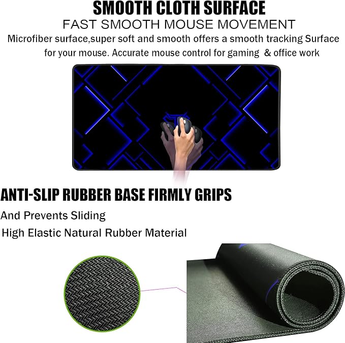 TEDNETGO Large Extended Gaming Mouse Pad, Long Mouse Pads, Extra Large Big Mouse Pad with Stitched Edge, XXL Non-Slip Computer Computer Keyboard Mat for Gamer/Desktop/Office/Home,Blue - Image 3