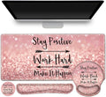 ToLuLu Desk Mat, XXL Large Mouse Pad Wrist Support Set，4 in1 Gaming Mousepad Desk Pad+ Ergonomic Mouse Pad with Wrist Rest + Keyboard Wrist Rest+Coaster for Women Home Office Table, Pink Stay Positive by ToLuLu