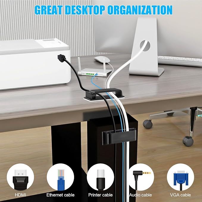 XHF 100 PCS Self Adhesive Cable Clips(L) Black,Wire Clips Cable Management Wire Organizer Cord Holder for Under Desk, Car, Wall, TV PC Ethernet Cable - Image 5
