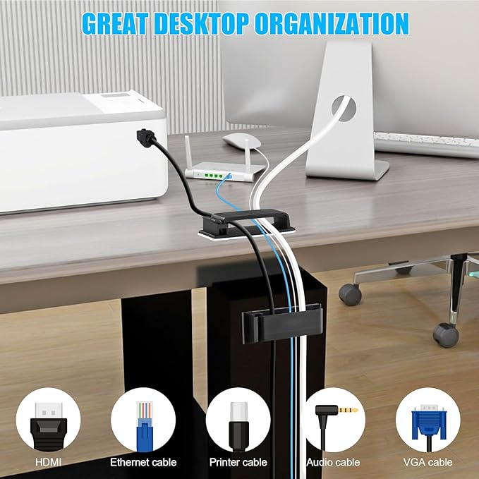 XHF 80 PCS Self Adhesive Cable Clips(XL) Black,Wire Clips Cable Management Wire Organizer Cord Holder for Under Desk, Car, Wall, TV PC Ethernet Cable - Image 5
