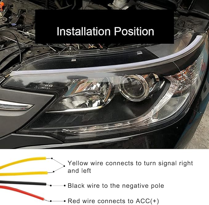 Car Headlight LED Strip, TEKSHINNY 2Pcs 24 Inches Flexible LED Strip Lights, Dual Color Red Turn Signal Yellow Lights Waterproof Daytime Running Light Strip for Truck SUV - Image 8