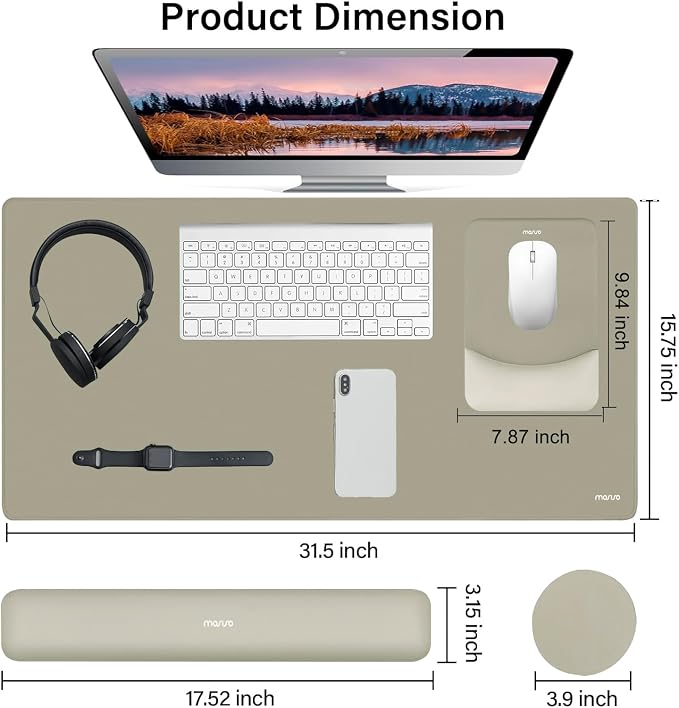 MOSISO Keyboard Mouse Pad Set, Large Gaming Mouse Pad&Keyboard Wrist Rest | Rectangular Mousepad with Wrist Rest&Coaster, Ergonomic Non-Slip&Easy Typing Pad with Curved Silicone Lining, Bronze Brown - Image 2