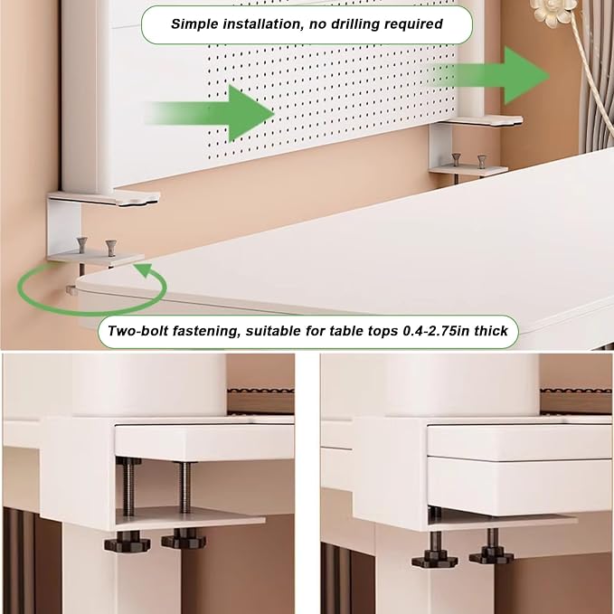 Clamp On Desk Organizer Shelf, White Desk Extender Pegboard Workstation,Computer Desk Accessories for Office, Privacy Panel for Gaming Desk,23.6/31.4/39.3in Desktop Shelving (white, 60cm/23.6in) - Image 4