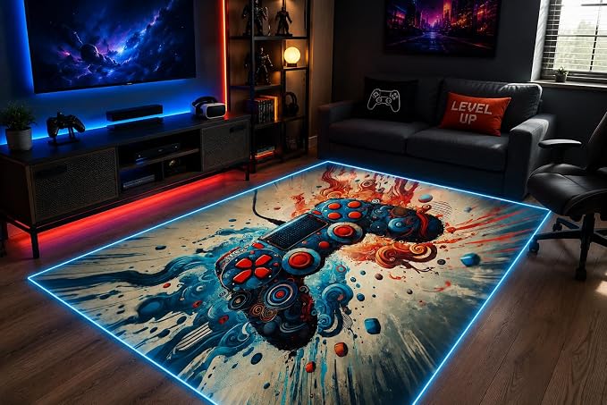 Gaming Rug RGB LED Light (3x5 Waveburst Controller) - Bedroom Gamer Rug Floor Mat Gaming Decor - Kids Room Rug Anti Slip Mat for Gamer Chair – Play Game Room Décor for Teen, Boys, Kids - Image 9