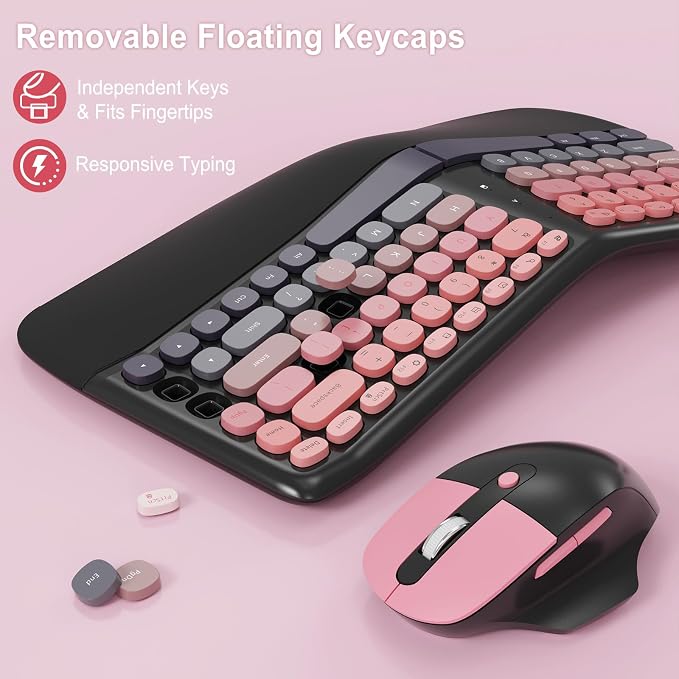 Ergonomic Wireless Keyboard Mouse, Mechanical Gaming Set with Wrist Rest - Image 3