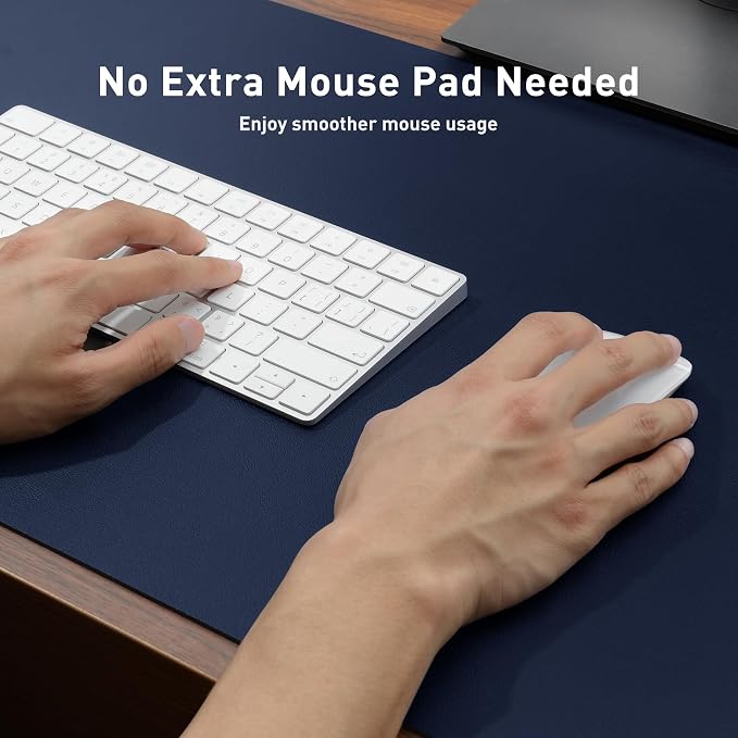 Aothia Leather Desk Pad Protector, Mouse Pad, Office Desk Mat, Non-Slip PU Leather Desk Blotter, Laptop Desk Pad, Waterproof Desk Writing Pad for Office and Home (Dark Blue,23.6" x 13.7") (Pack of 2) - Image 4