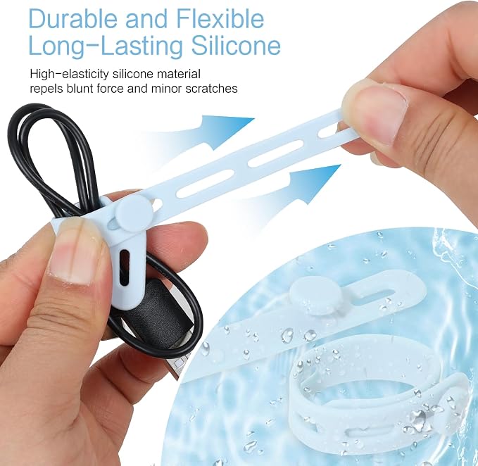 Donruby 24Pcs Silicone Cable Ties, Reusable Cord Organizer Straps, Ice Blue - Image 3