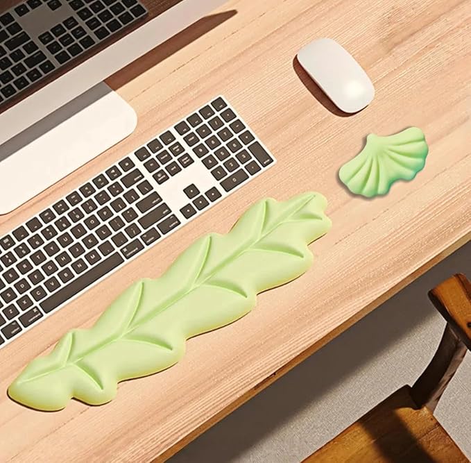 inbesk Angel Wing Wrist Rest Ergonomic Memory Foam Wrist Rest for Computer Keyboard Mouse Set, Cute Gaming Keyboard Cushion Hand Support PU Leather Surface Anti-Slip Waterproof Green-Leaf - Image 8