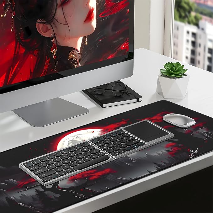 FreeNook Large Gaming Mouse Pad, Anime Black Mousepad with with Non-Slip Base, Expanded Cool Desk Mat, Mountain Moon Scenery XL Keyboard Mat Suitable for Home Office,31.5 X 15.7 Inch - Image 3