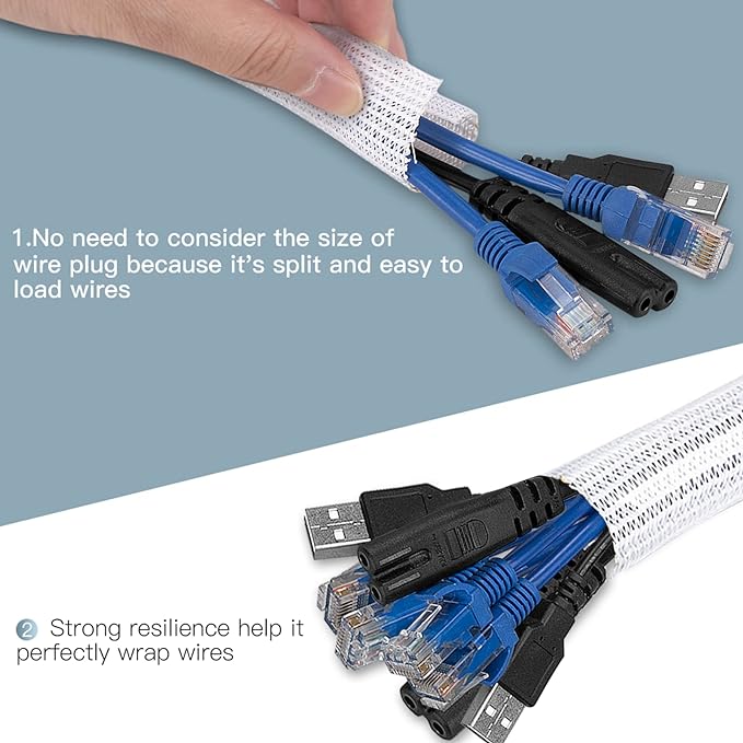 AGPTEK Cable Sleeve, 10ft - 1.5 inch Cable Management Cord Hider, White - Image 3