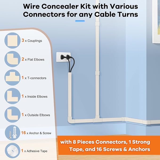 126in Cord Hider Kit, ZhiYo Wire Hiders for TV on Wall, Paintable Cable Management Kit, Wire Cover for Wall Mount TV, Beige Cable Raceway, Cord Cover Wall Wire Management Kit, 8xL15.7in W1.18inH0.67in - Image 3
