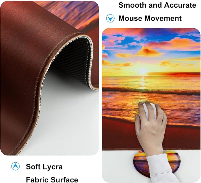 4 in 1 Mouse Pad and Keyboard Wrist Rest,Large Desk Mat,Coaster Set-Beach 2 - Image 4