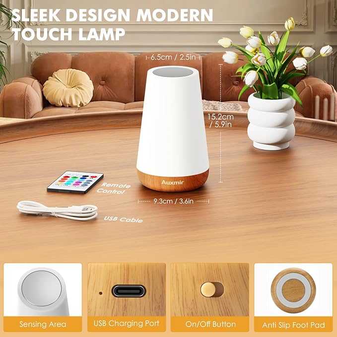 Auxmir Rechargeable Night Light, 13-Color Remote Control Lamp, Light Brown - Image 8