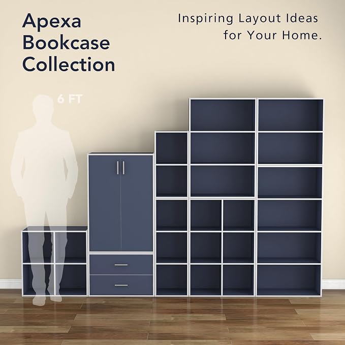 Homes: Inside + Out Apexa 4-Tier Cube Storage Organizer Shelves, Stackable Wood Bookcase Fits Cubby Bins for Organization, Dorm Teen Room Decor & Home Office, Steel Blue - Image 9