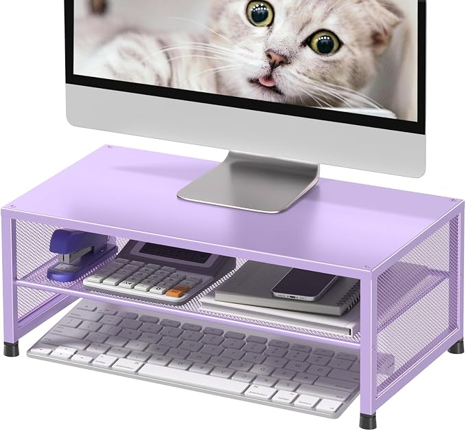 ECOLOVI 2-Tier Computer Monitor Stand Riser, Printer & Laptop Stand, Office Desk Accessories, Workspace Desk Organizer for Home Office Supplies, Purple - Image 8
