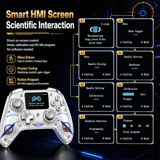 Morostron Wireless Controller for PC and Steam Games, Switch/Switch 2/iOS/Android Compatible, Interactive Screen, Hall Sticks, RGB, 1800mAh, Burgundy - Image 3
