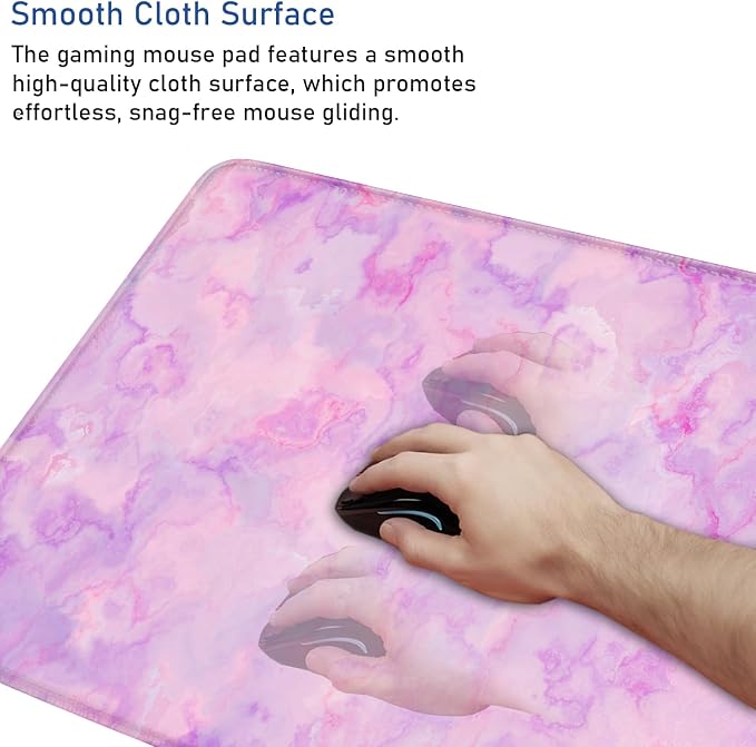 Large Extended Gaming Mouse Pad with Stitched Edges, (31.5X15.7In) Durable Non-Slip Natural Rubber Base, Waterproof Computer Keyboard Pad Mat for Esports Pros/Gamer/Desktop/Office/Home, Marble Purple - Image 5