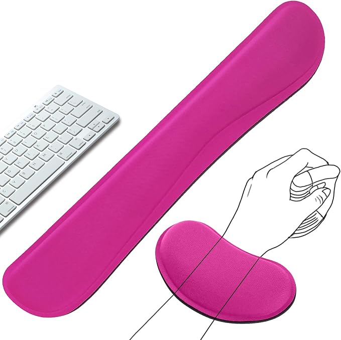 Keyboard Wrist Rest and Mouse Wrist Rest Set - Ergonomic Memory Foam Wrist Cushion - for Wrist Support on Computer, Laptop, Office, Playing Games, Typing Relieves Wrist Pain Rose Red by Unknown