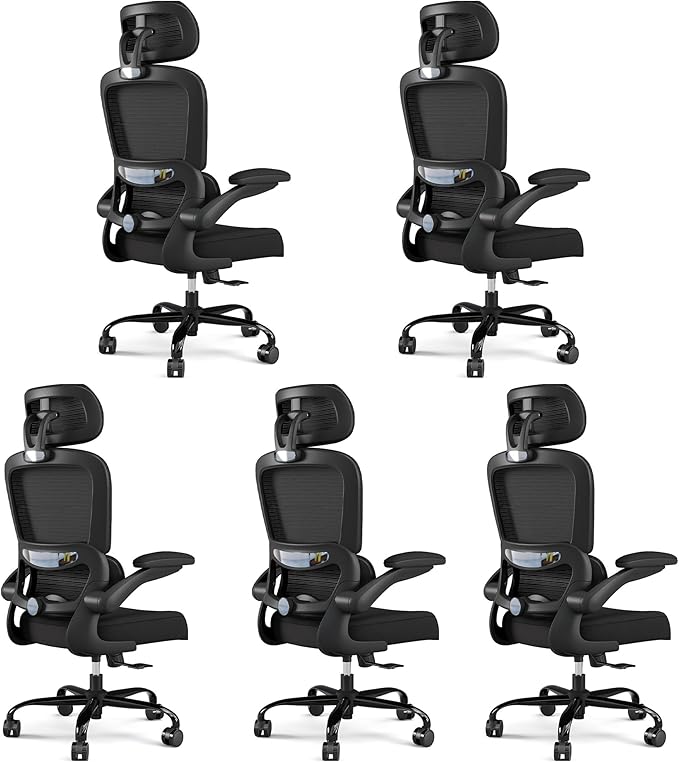 TRALT Office Chair Ergonomic Desk Chair - Gaming Chair with Lumbar Support | 330 LBS Home Office Desk Chairs with Headrest, Reading Chair with Flip-up Armrests, Comfortable Computer Chairs (5, Black) by TRALT