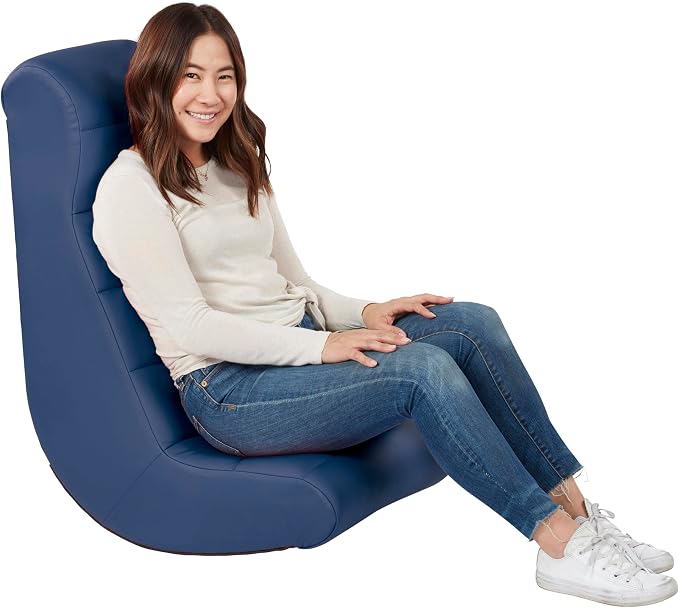 Factory Direct Partners Soft Ergonomic Horizontal Soft Floor Video Rocker - Cushioned Ground Chair Great for Reading, Gaming or Watching TV for Kids, Teens and Adults - Navy, 10489-NV by FactoryDirectPartners