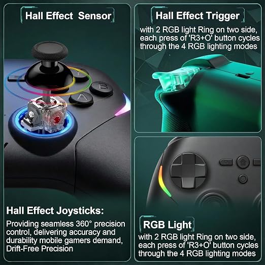 Megadream Phone Controller for PC/Switch 2|Swith/Android/iPad/Tablet/iPhone Controller - RGB light - Hall Effect Trigger/Joystick - Call of Duty, Roblox, Genshin Impact, Direct Play - Image 3
