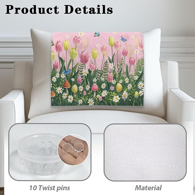 Easter Tulip Butterfly Headrest Cover for Small Recliner 26x16 Inch 3/Set - Decoration Slipcover with Non-Slip Fixing Nails, Breathable Washable Protector for Home Office Chair - Image 5