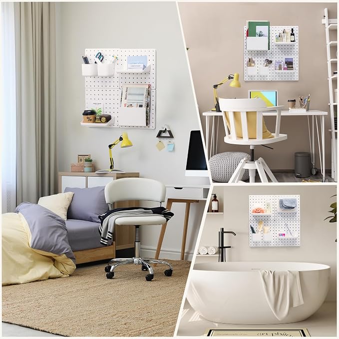 VUSIGN Peg Board Combination Kit 22"x22" Pegboards, White | Pegboards and Accessories, Two Installation Modes, Pegboard Organizer Kit 4 Panels & Accessories for Wall - Image 6