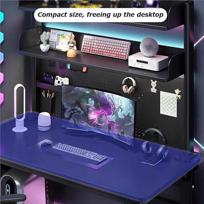 Clamp On Desk Organizer Shelf, BLACK Desk Extender Pegboard Workstation,Computer Desk Accessories for Office, Privacy Panel for Gaming Desk,23.6/31.4/39.3in Desktop Shelving (BLACK, 60cm/23.6in) - Image 5