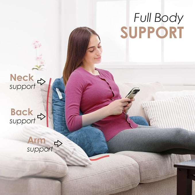 Nestl Reading Pillow with Portable Laptop Lap Desk - Shredded Memory Foam Back Support Pillow for Sitting Up in Bed and Couch Rest Pillows with Arms, Bed Tray Table with Foldable Legs, Blue Heaven - Image 7
