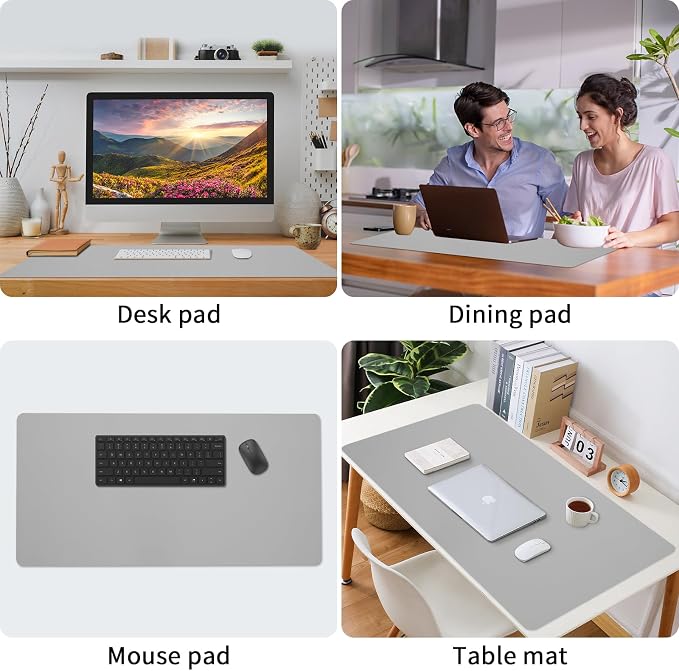 Bloss Large Desk Pad, Grey Desk Mat, Desk Pads on Top of Desks, Computer Mat Non-Slip, Desk Blotter Waterproof, Easy to Clean - Light Grey (31.5 x 15.7 Inches) - Image 5