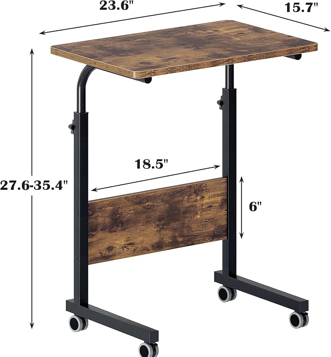 DlandHome 23.6 Inches Rolling Desk with Wheels Adjustable Height, Retro - Image 2