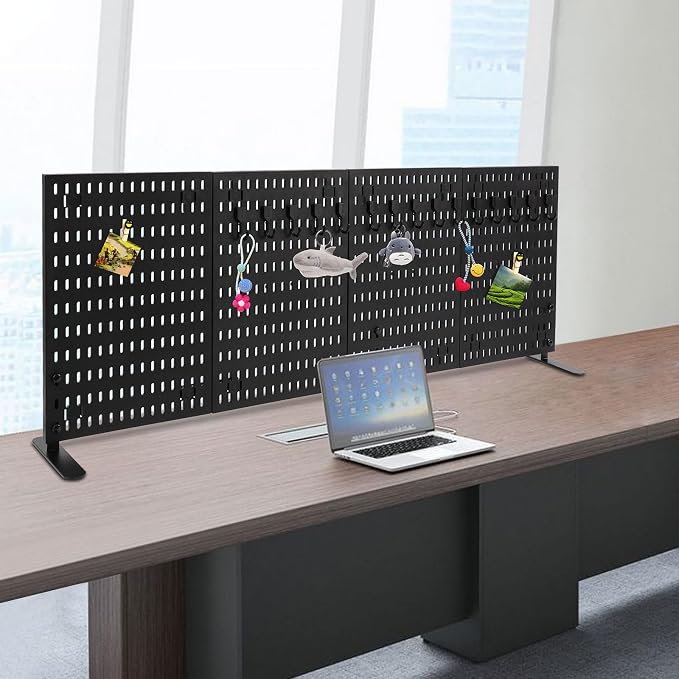 Desk Pegboard, Plastic Privacy Divider & Desk Partition Panel, Office Accessory Organizer No-Drill Mounted Pegboard for Home, Office, Gaming (Black, Freestanding) - Image 3