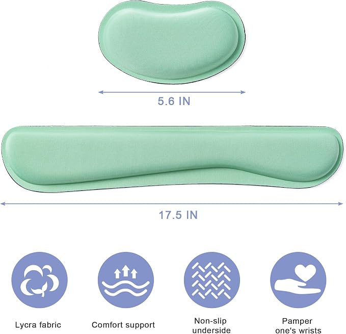 Keyboard Wrist Rest,Ergonomic Wrist Support for Keyboard,Bean Green | Computer Wrist Rest,Superfine Fabric and Gel Memory Foam Wrist Pad,Easy Typing&Pain Relief,Suitable for Office,Family - Image 2
