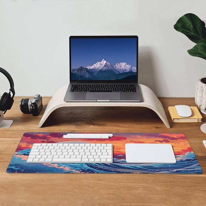 Gaming Mouse Pad Desk Pad,Extended Big Mouse Pad,31.5x11.8 Inch Long Computer Keyboard Mouse Mat Mousepad with 3mm Non-Slip Base and Stitched Edge for Gaming and Office… (Sunset Wave) - Image 8