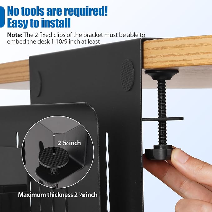 Desk Side Storage, Under Desk Laptop Mount, Table Side Hanging File Organizer, No Drill Clamp On Cable Management Tray, Laptop Holder with Magnetic Pen Holder for Office and Home(Black) - Image 6